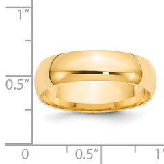 14k Yellow Gold 6mm Lightweight Comfort Fit Wedding Band Size 14