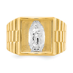 14k and Rhodium Men's Our Lady of Guadalupe Ring
