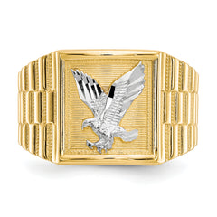 14k and Rhodium Men's Eagle Ring