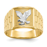 14k and Rhodium Men's Eagle Ring