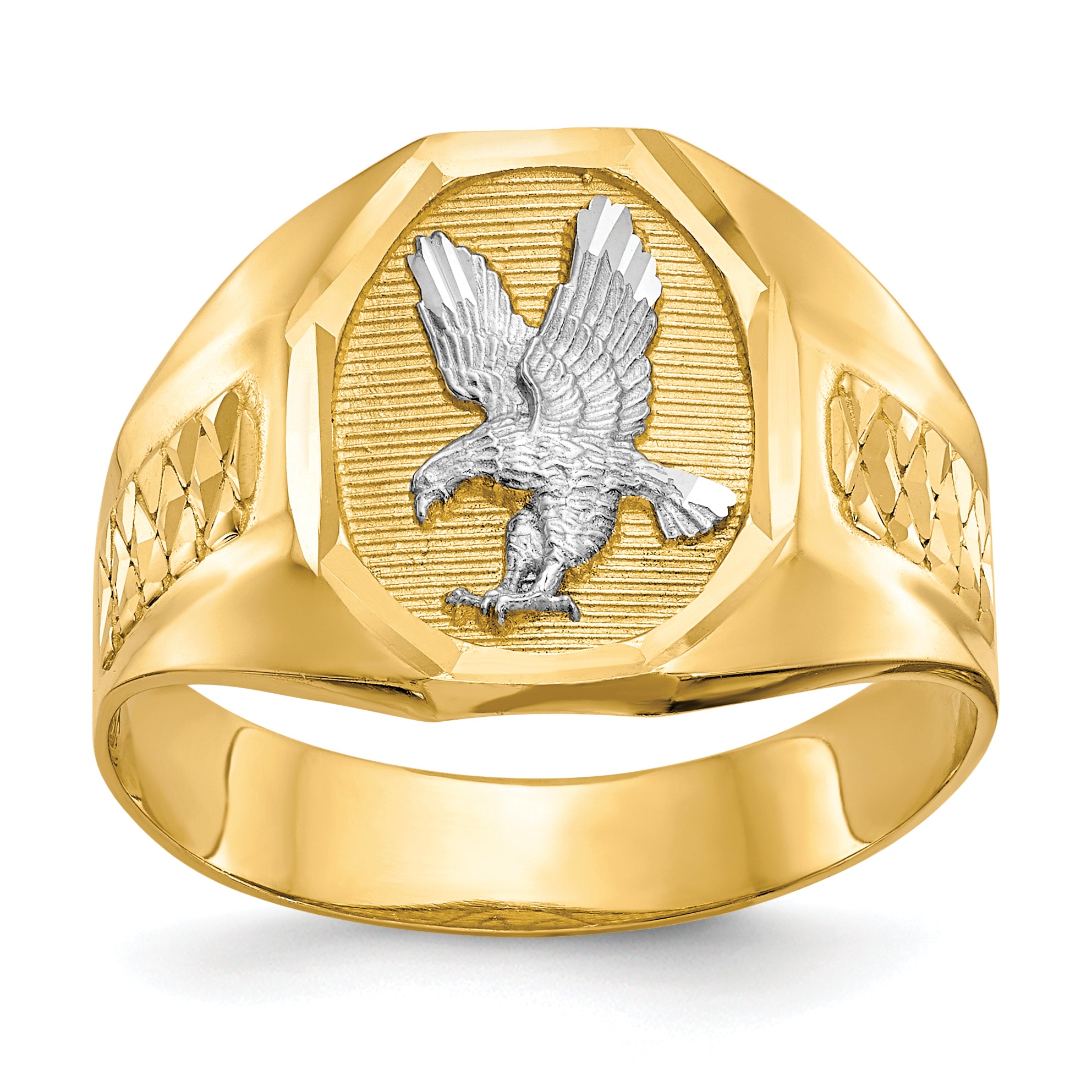 14k and Rhodium Men's Eagle Ring