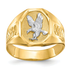 14k and Rhodium Men's Eagle Ring