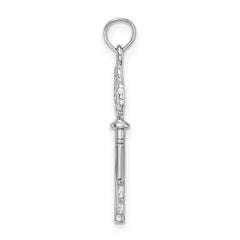 14K White Gold 3-D Key w/ Hearts Charm