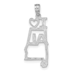 14K White Gold Solid Alabama State Pendant