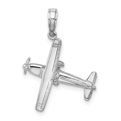 14K White Gold 3-D High Wing Airplane Charm