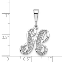 14KW White Gold Solid Polished Script Filigree Letter H Initial Pendant
