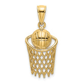 14K Polished Basketball and Net Charm