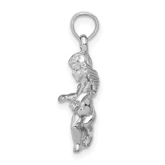 14k 3D White Gold Polished Solid Angel Pendant