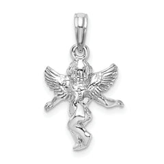 14k 3D White Gold Polished Solid Angel Pendant