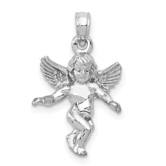 14k 3D White Gold Polished Solid Angel Pendant