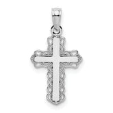 14K White Gold w/ Lace Trim and Polished Center Cross Charm