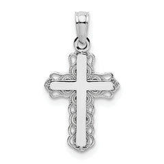 14K White Gold w/ Lace Trim and Polished Center Cross Charm