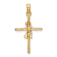 14k Praying Girl Cross Charm