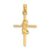 14k Praying Girl Cross Charm