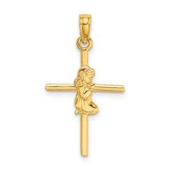 14k Praying Girl Cross Charm