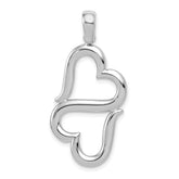 14K White Gold 3-D Solid Double Hanging Hearts Pendant