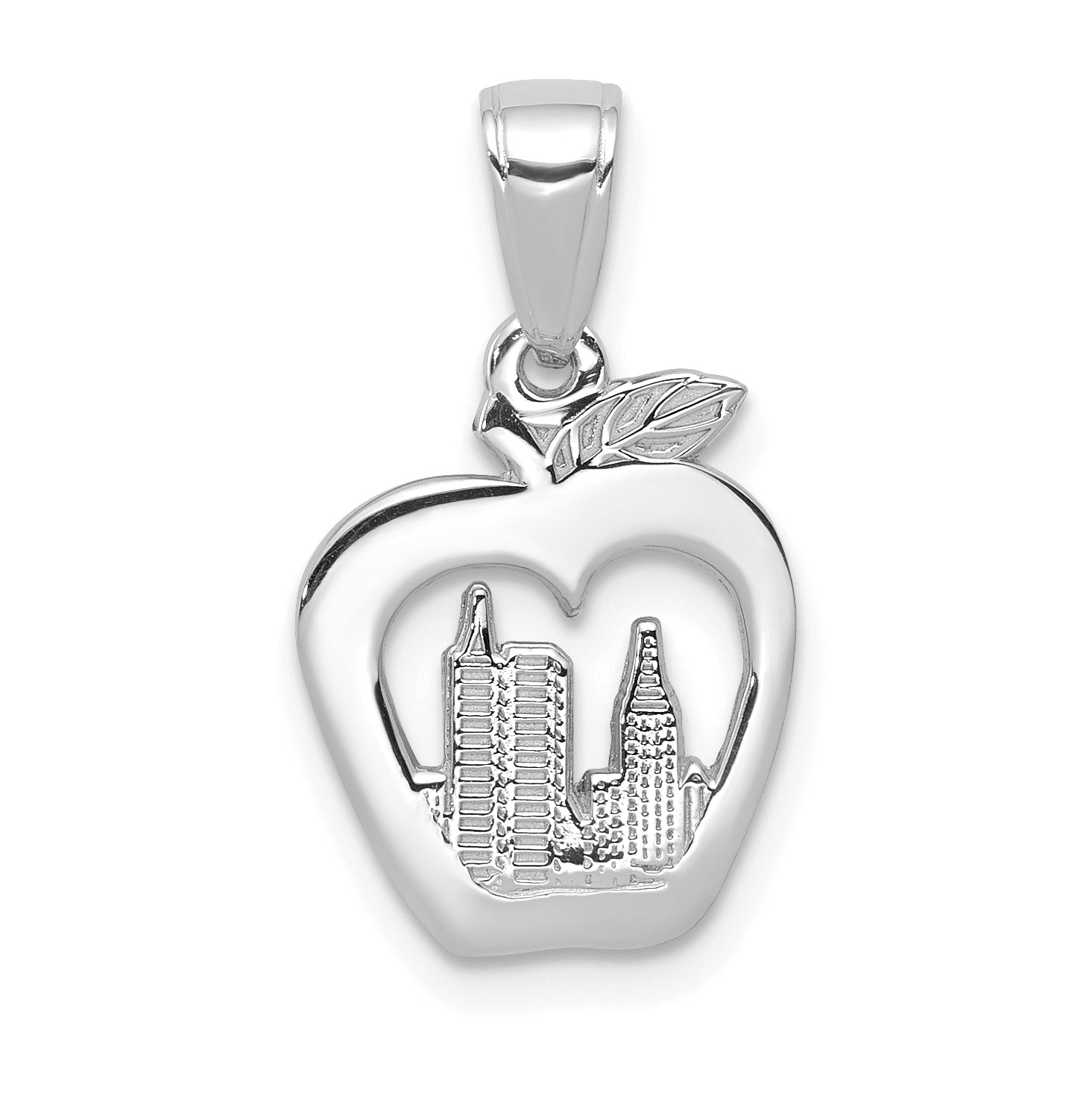 14k White Gold New York Skyline in Apple Pendant