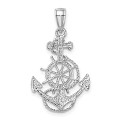 14K White Gold Anchor and Wheel Pendant