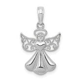 14K White Gold Polished and Textured Guardian Angel with Heart Pendant