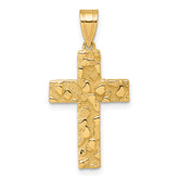 14K Polished/Textured Nugget Style Cross Pendant