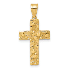 14K Polished/Textured Nugget Style Cross Pendant