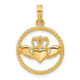 14k Polished Circle Claddagh Pendant