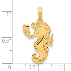 14k Polished Seahorse with Bubbles Pendant