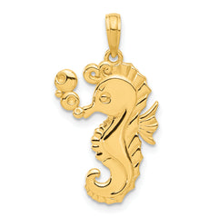 14k Polished Seahorse with Bubbles Pendant