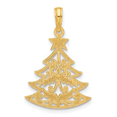 14k Polished Fancy Scrolled Christmas Tree Pendant
