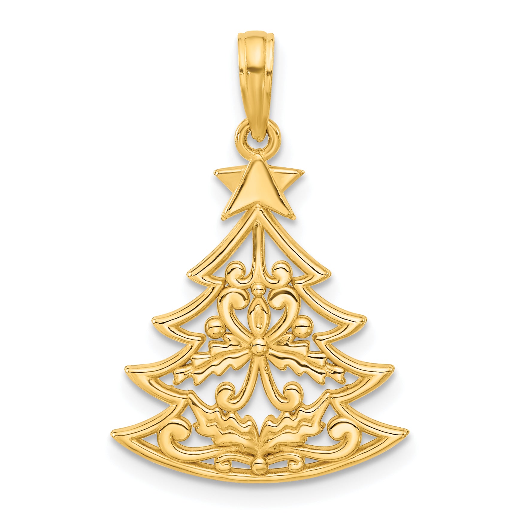 14k Polished Fancy Scrolled Christmas Tree Pendant
