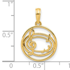 14k Polished Music Notes in Circle Pendant