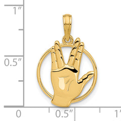 14K Polished Hand Gesture in Circle Charm
