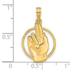 14k Polished Hand Gesture in Circle Charm