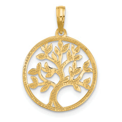 14K Polished Circle with Tree Charm