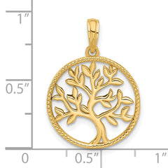 14K Polished Circle with Tree Charm