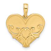 14K Polished and Brushed Fancy Heart Charm
