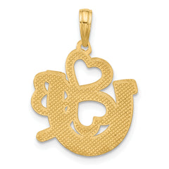 14K Polished and Satin Horseshoe and Clover Charm