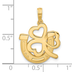 14K Polished and Satin Horseshoe and Clover Charm