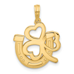 14K Polished and Satin Horseshoe and Clover Charm