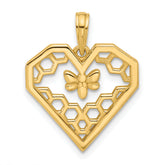 14K Polished Fancy Heart and Bee Honeycomb Charm