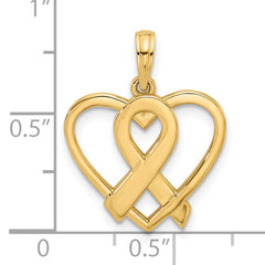 14K Polished Awareness Ribbon and Heart Charm