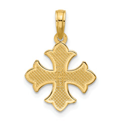 14K Polished Beaded Fleur de Lis Cross Pendant