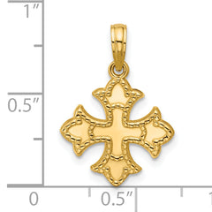 14K Polished Beaded Fleur de Lis Cross Pendant