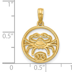 14K Polished Round Cancer Pendant