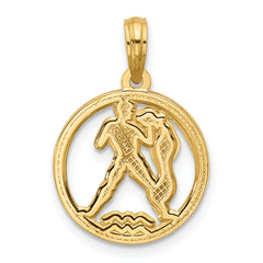 14K Polished Round Aquarius Pendant