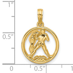 14K Polished Round Aquarius Pendant