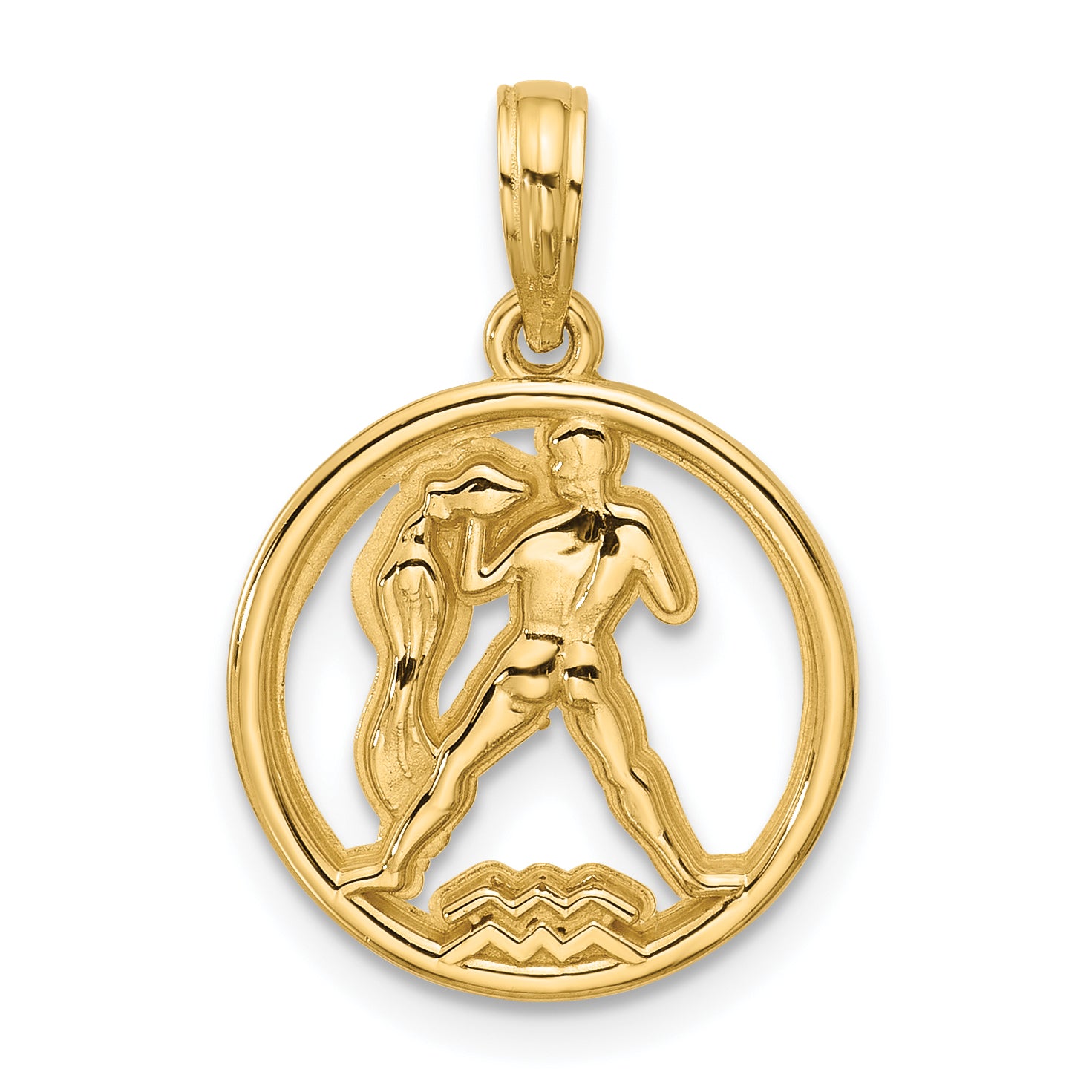 14K Polished Round Aquarius Pendant