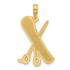 14K Polished Textured Scissor and Comb Pendant