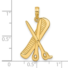 14K Polished Textured Scissor and Comb Pendant