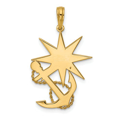 14K Polished Compass And Anchor with Rope Pendant